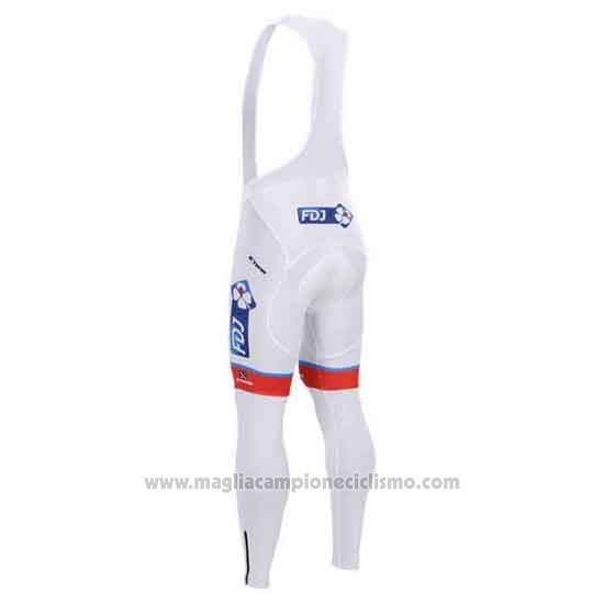 2015 Abbigliamento Ciclismo FDJ Bianco e Blu Manica Lunga e Salopette